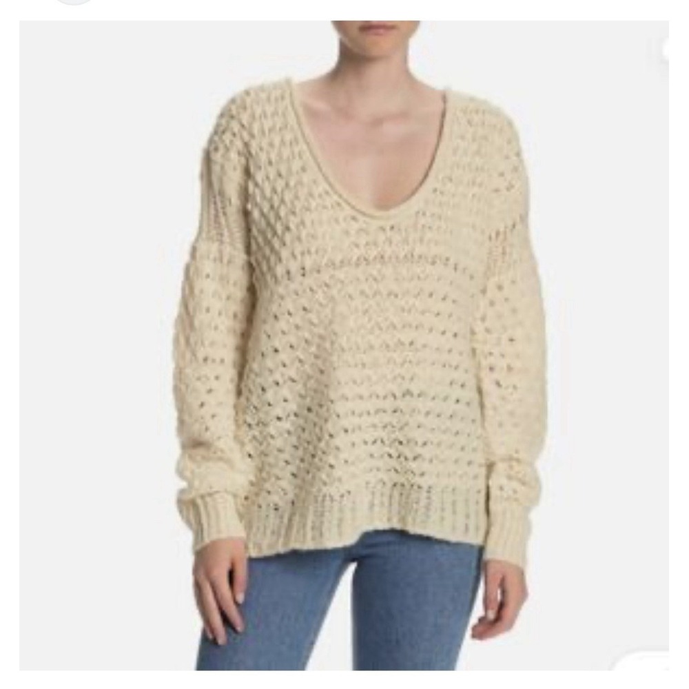 Free People Crashing Waves Knit‎ Pullover Womens Sweater Size Small Beige Wool